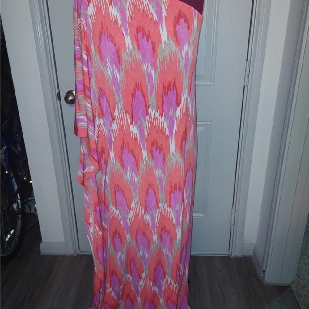 Michael Kors Vibrant Pink and Purple off the shoulder Maxi Dress size L